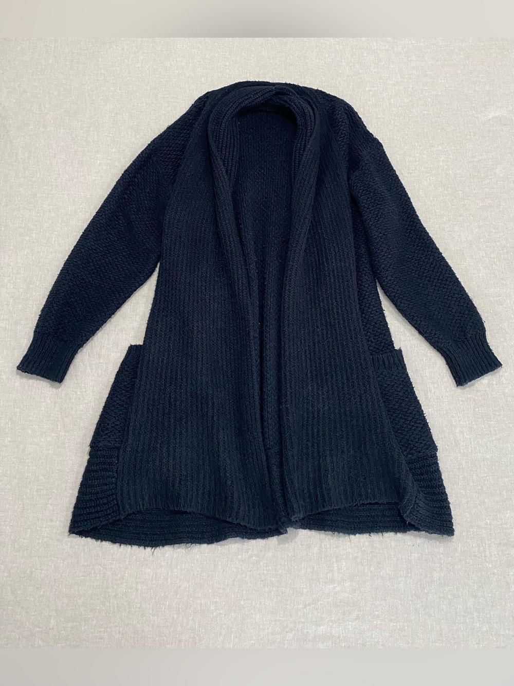 Anthropologie Pilcro Open Front Knit Cardigan Sweater Sz L Black Cozy Boho